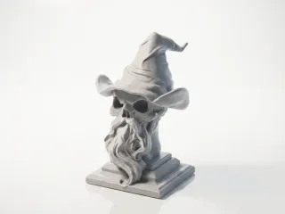 Wizard Skull Sculpture Fantasy Desktop 3D Printable