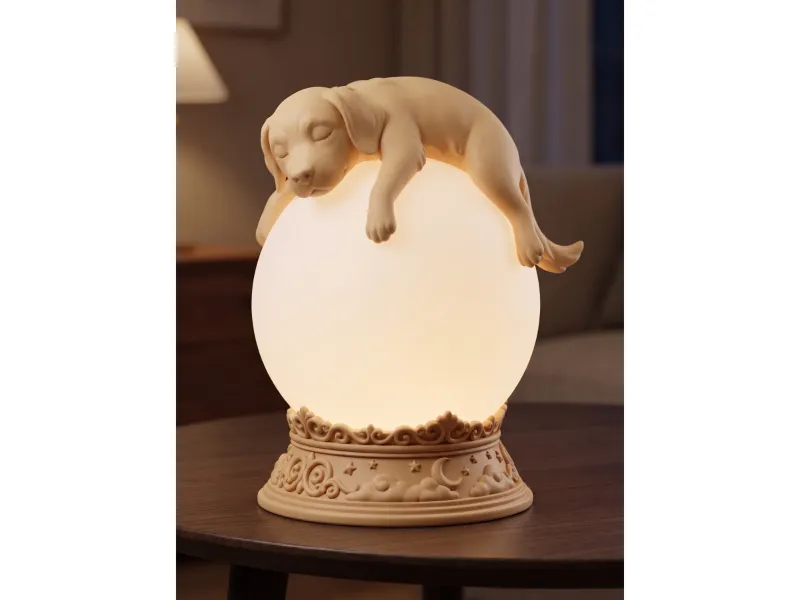Sleeping Puppy Night Light | Dog Lamp with Glowing Sphere