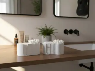 Modern ribbed Q-tip and cotton pad dispenser