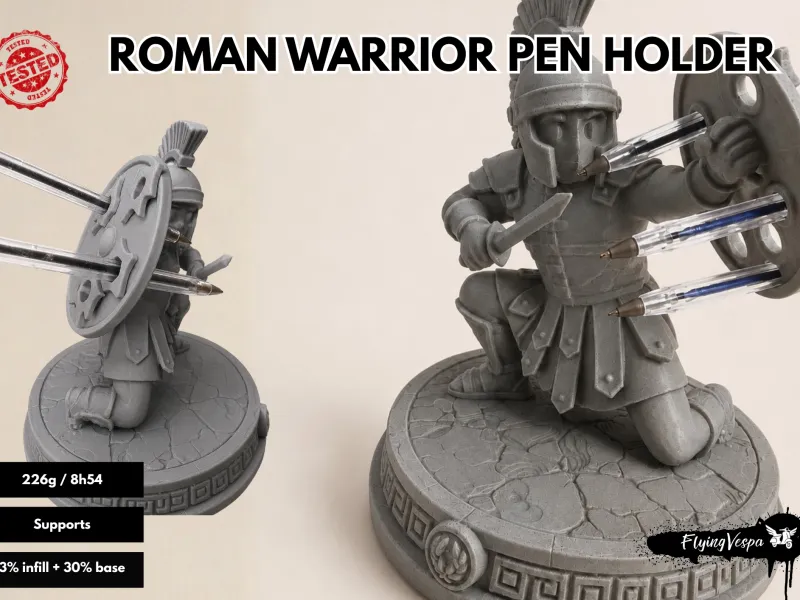 Roman Warrior With Pierced Shield Pen Holder