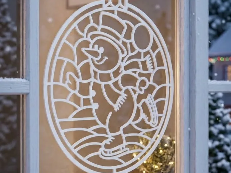 Ice Skating Snowman – Christmas Bauble Window & Wall Decor