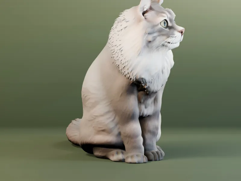 Fluffy Grey Cat - Printable STL