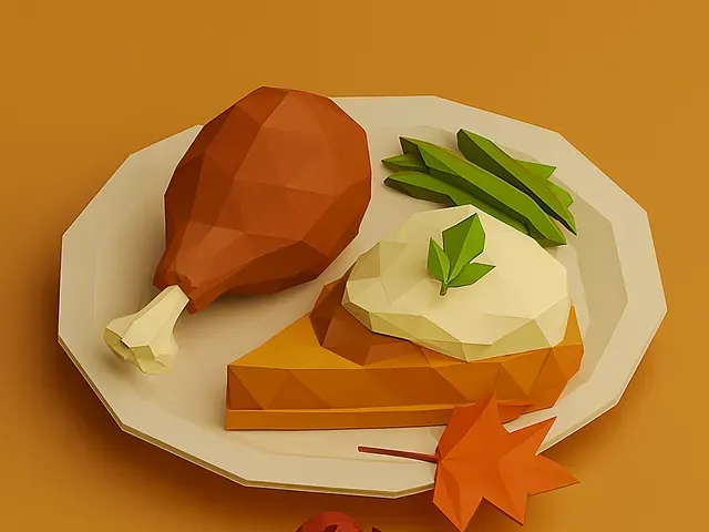 Low Poly Thanksgiving Dinner Plate 3D Model