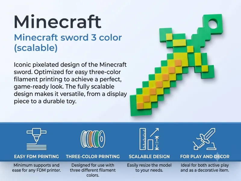 Épée pixelisée inspirée de Minecraft | 3 couleurs modulables