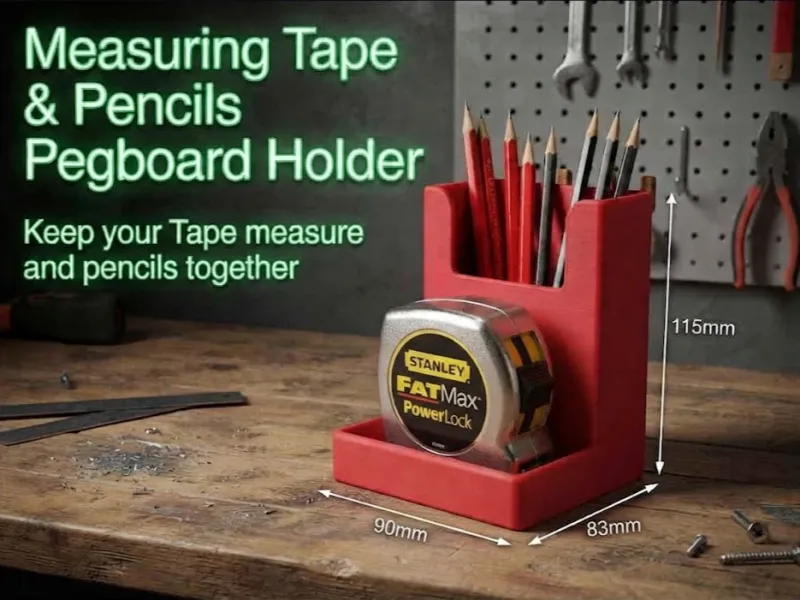 Tape Measure & Pencil Pegboard Holder