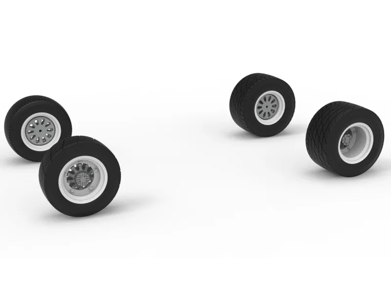 Wheel Set of Vintage Dirt Modified stock car Scale 1:25