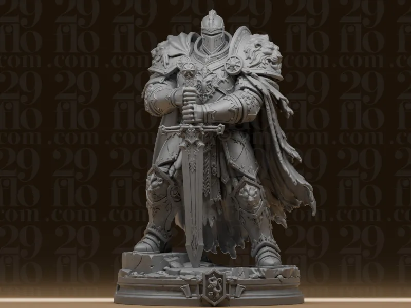 #162 Ornate Lion Knight Statue - Fantasy Armored Paladin Fig