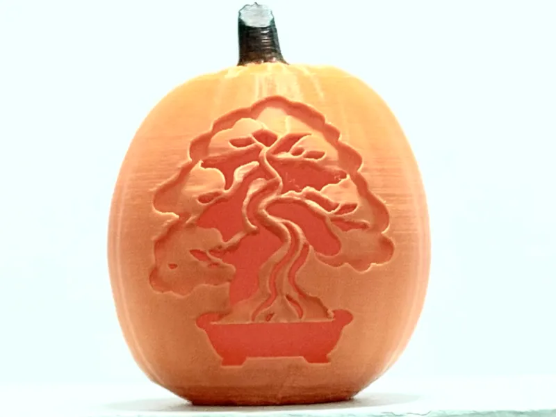 Bonsai Tree Carving on Pumpkin Jack-O'-Lantern