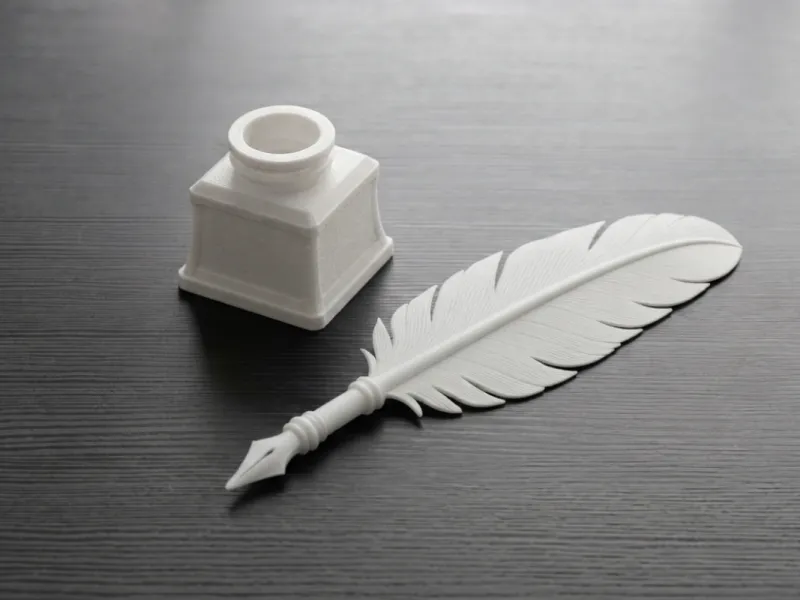 Vintage Quill Pen and Ink Bottle