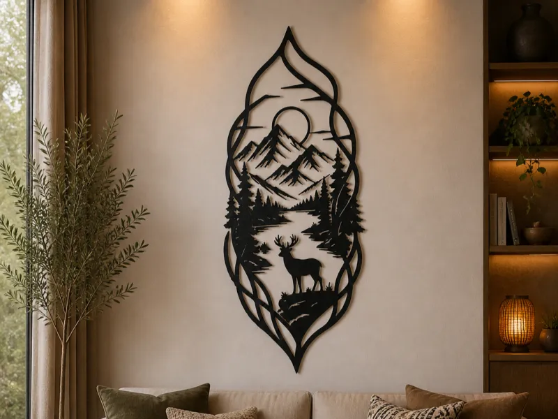 Mountain Deer Landscape 2D Wall Art