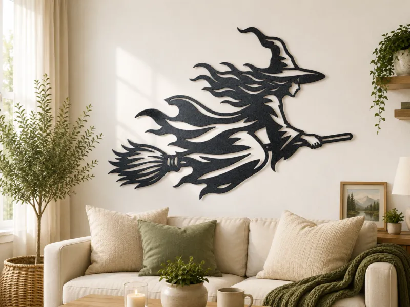 Flying Witch 2D Wall Art Halloween Fantasy Decor hq