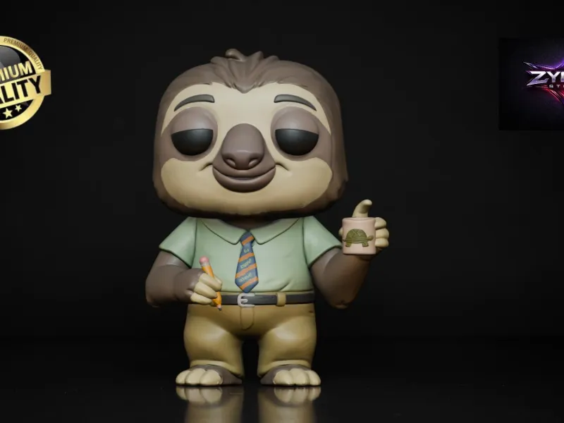 Figura 3D Imprimível do Preguiça Flash Estilo Funko de Zootopia STL