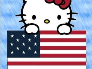 Hello Kitty holding US Flag