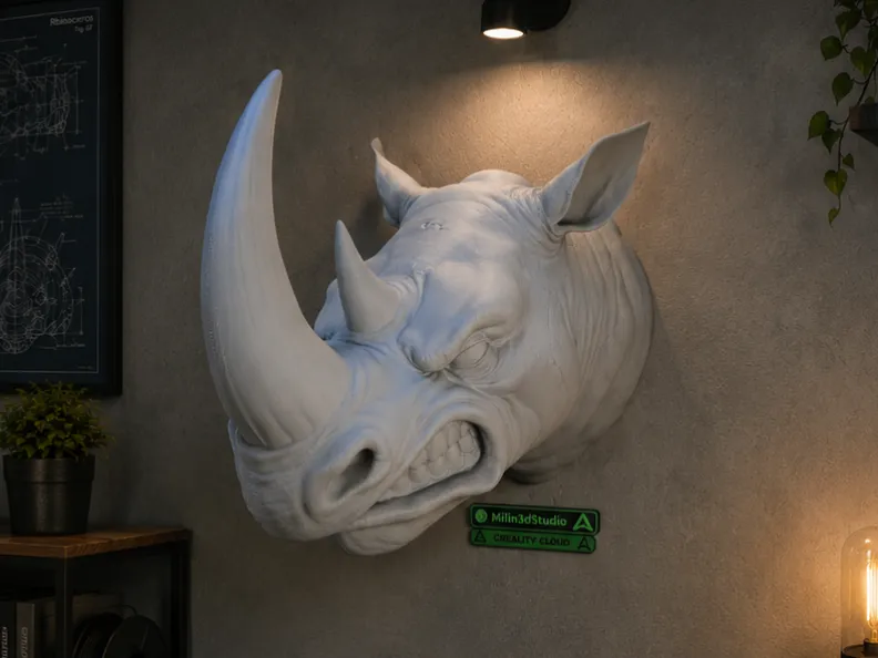 Support mural tête de rhinocéros furieux