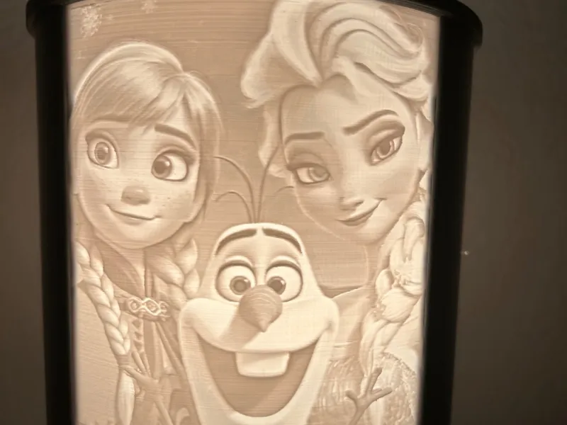 Lithophany Frozen Anna, Elsa, Olaf + Destek E14