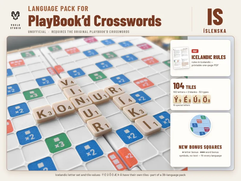 PlayBook'd Crosswords Icelandic Tiles (Íslenska) Unofficial