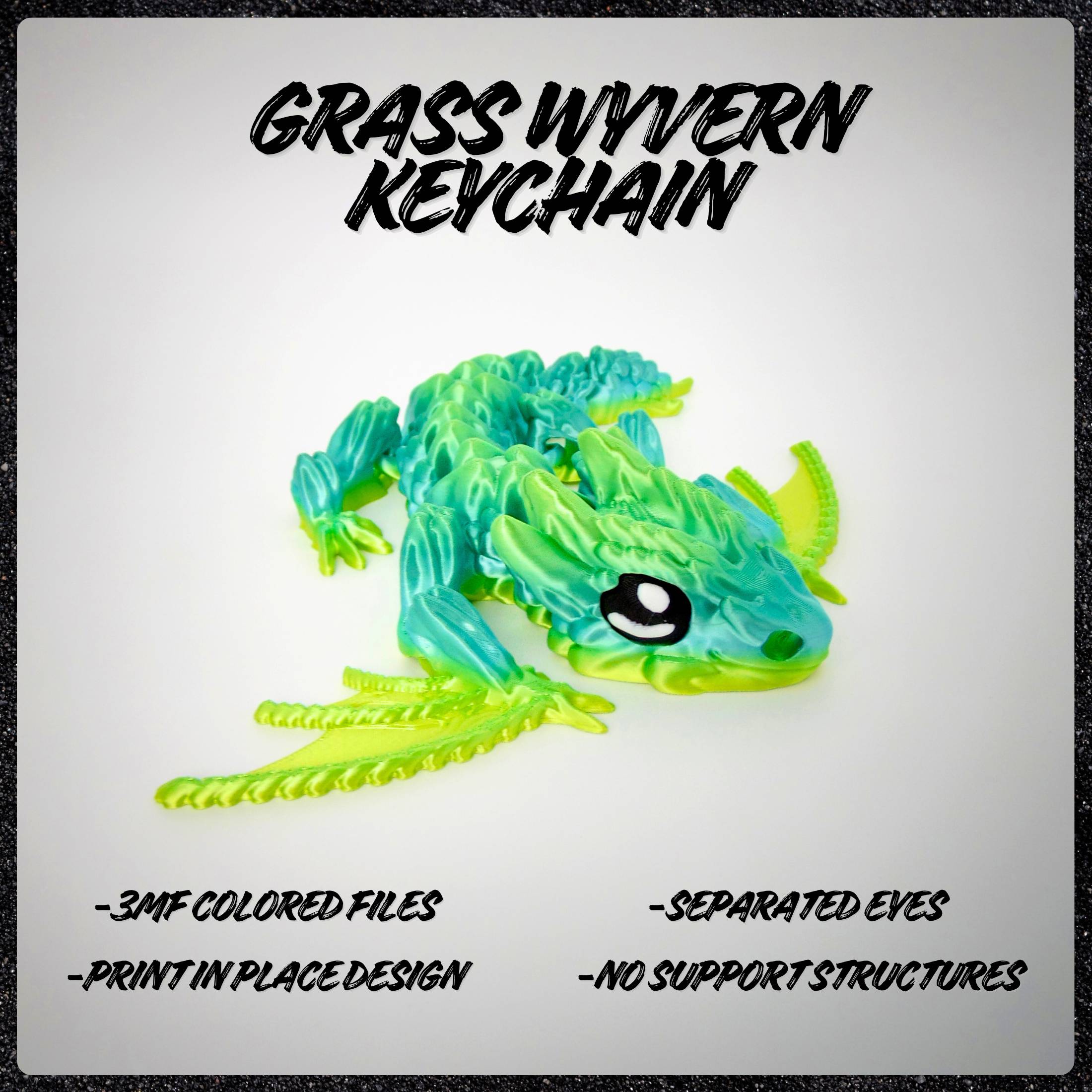Grass Wyvern + Keychain - articulated - print in place
