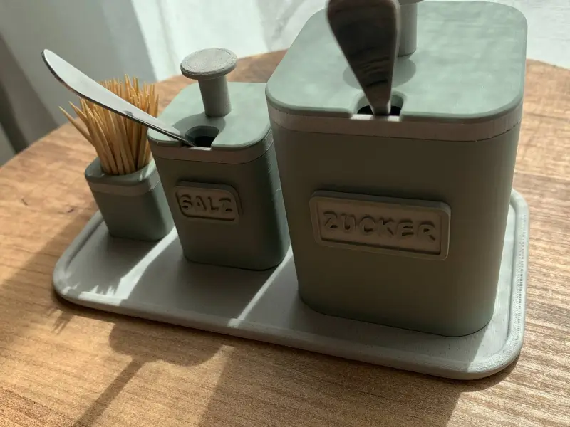 Kitchen set with modern sugar and salt cans