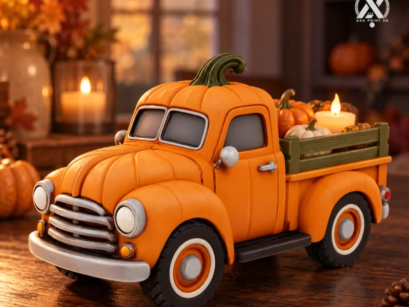 Chibi Pumpkin Truck STL, Fall Harvest Desk Decor