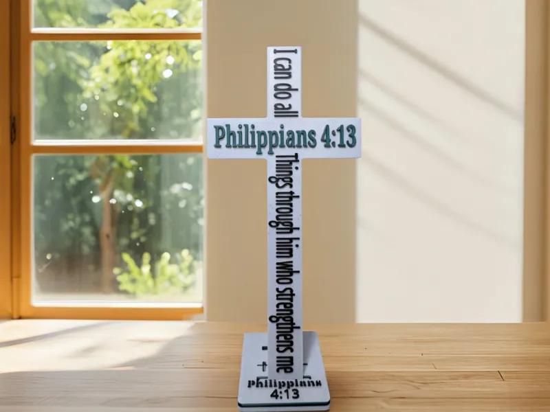 Philippians 4:13 Cross with Display Stand