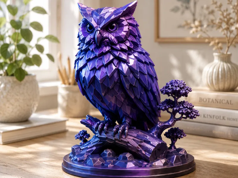 Mystic Crystal Owl – Low Poly Fantasy Decor