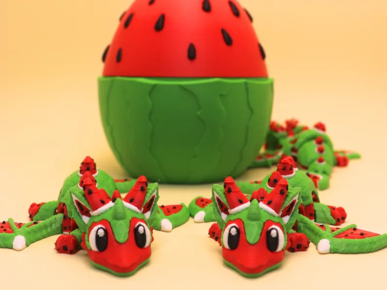 Wassermelonendrache & Ei, beweglicher Drache (STL, 3MF)