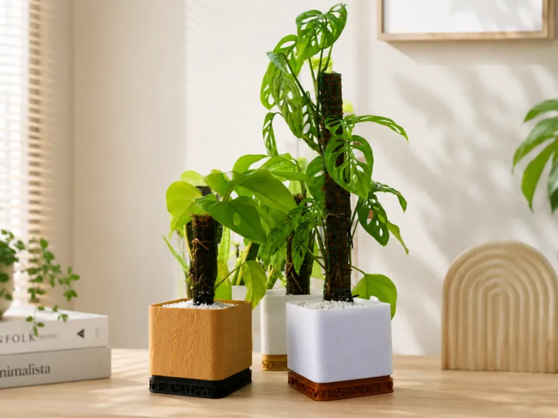 VORONOI-WOOD TEXTURE SQUARE PLANTER - 160MM - THIN WALL