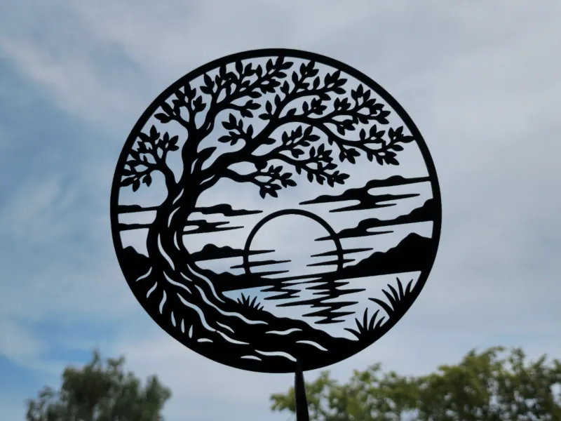 Arte da parete con paesaggio alberato al tramonto