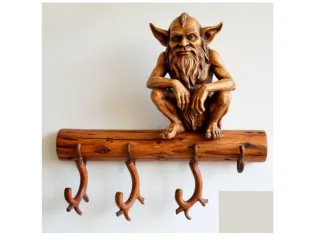 Carved Wood Fantasy Goblin Wall Coat Rack