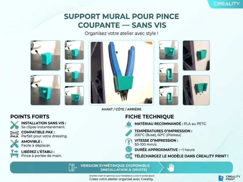 Support pince coupante Creality Ikea Pax