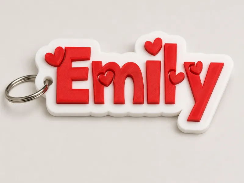 Étiquettes de prénom d'Emily avec des cœurs