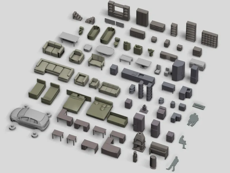 1:50 Scale Interior Furniture 3D Models - 79 STL Pack