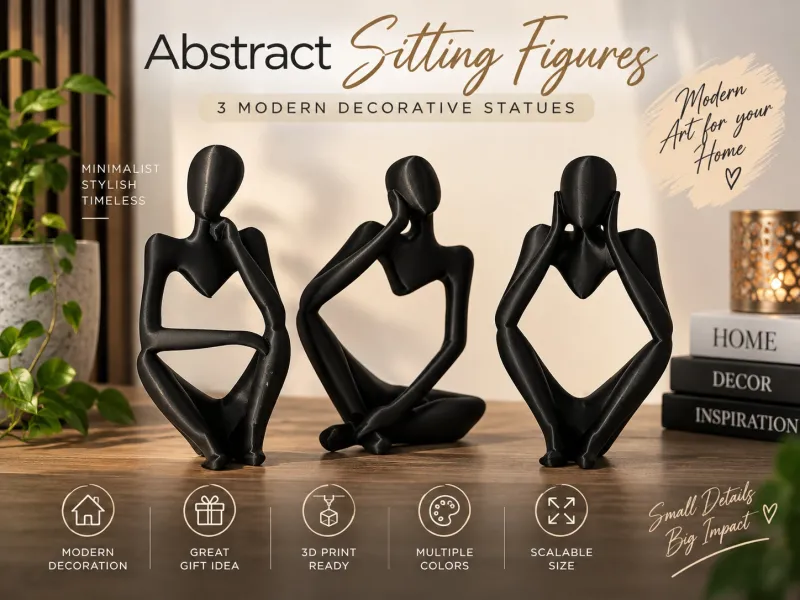 Figuras Abstratas Sentadas – 3 Estátuas Decorativas Modernas