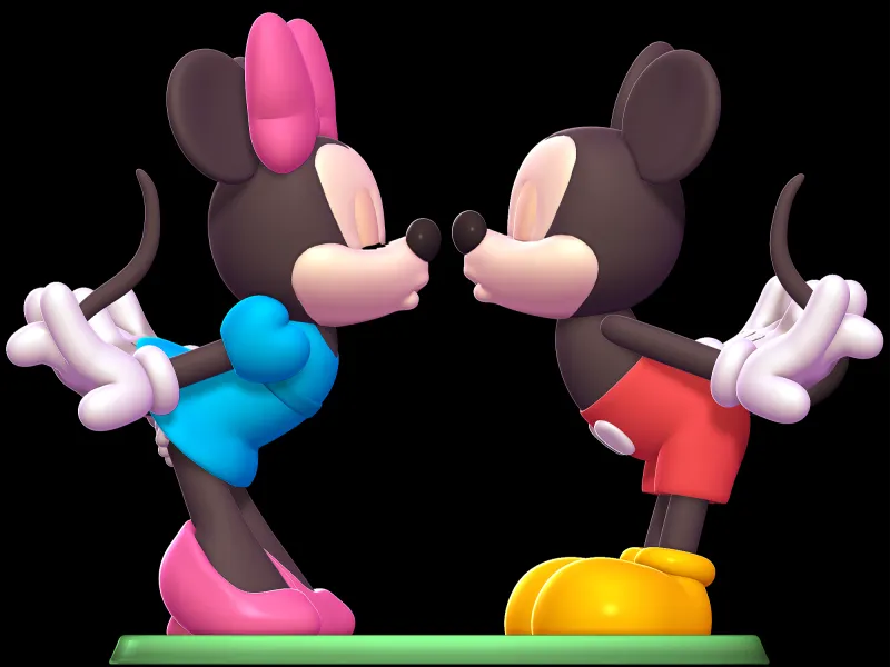 Minnie Mouse and Mickey Mouse Kissing