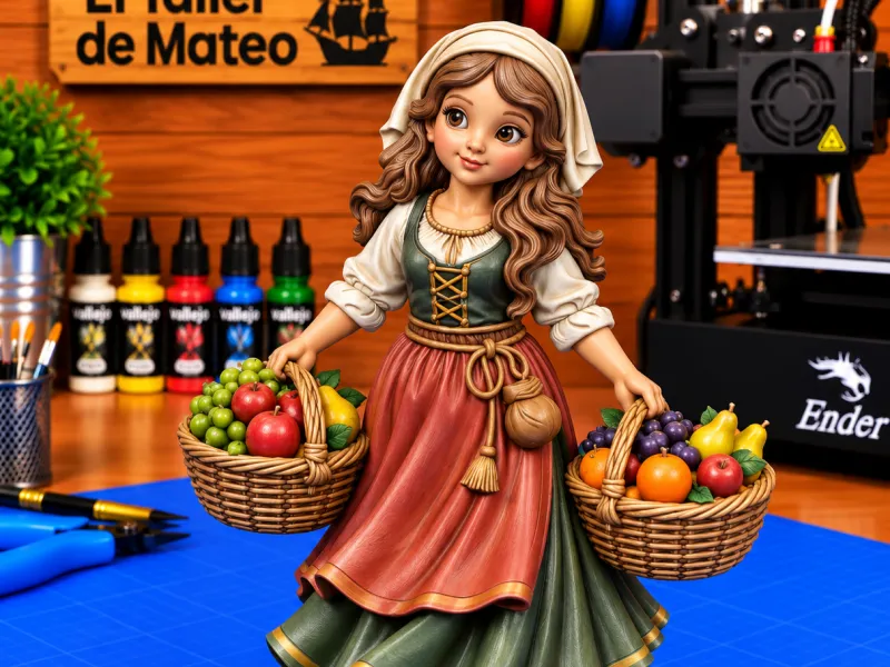 pastorcita de Belen  con cestas de frutas