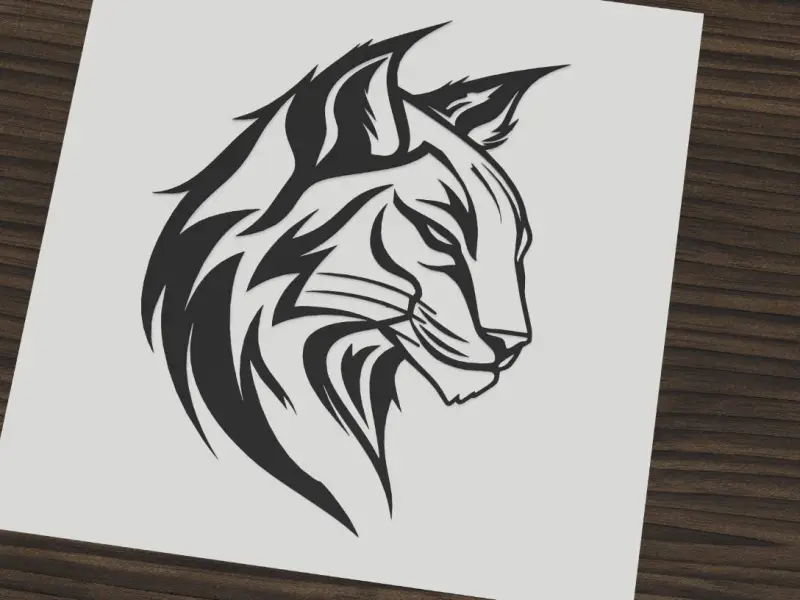 Tribal wolf head minimalist black white design