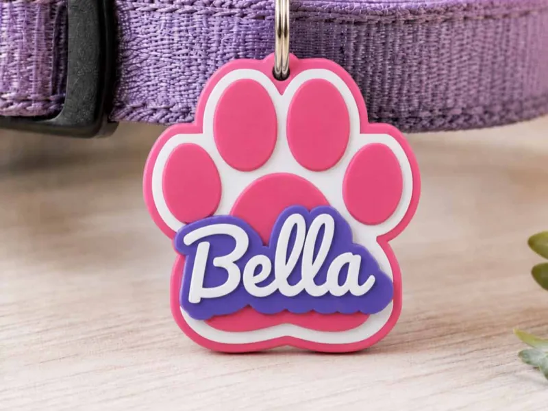 Paw print tag with name Bella