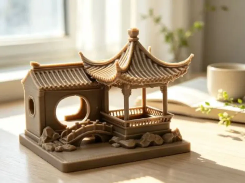 Angolo di un padiglione del giardino Jiangnan, modello ornamentale e da collezione