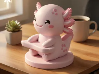 Chibi Axolotl Phone Stand - Cute Desk Pet 3D Model
