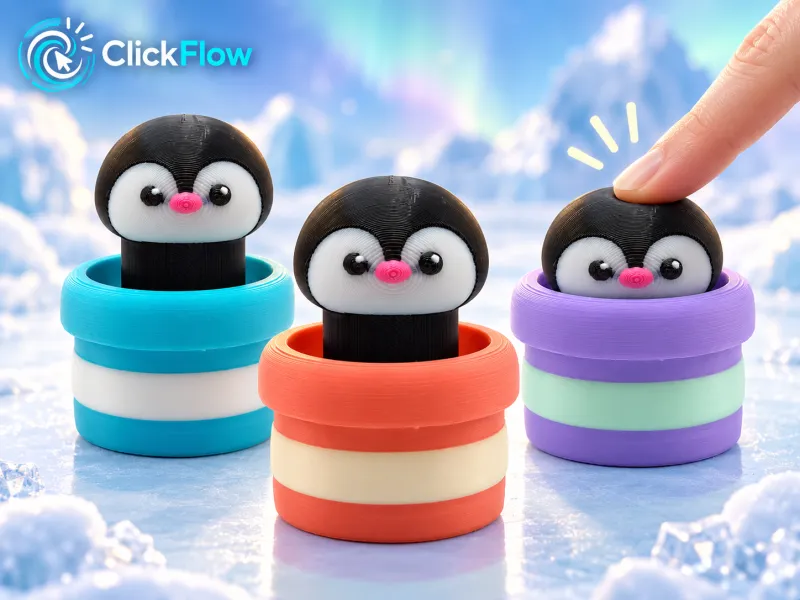 Pinguim em um Vaso Clicker – Brinquedo Antiestresse Fofo