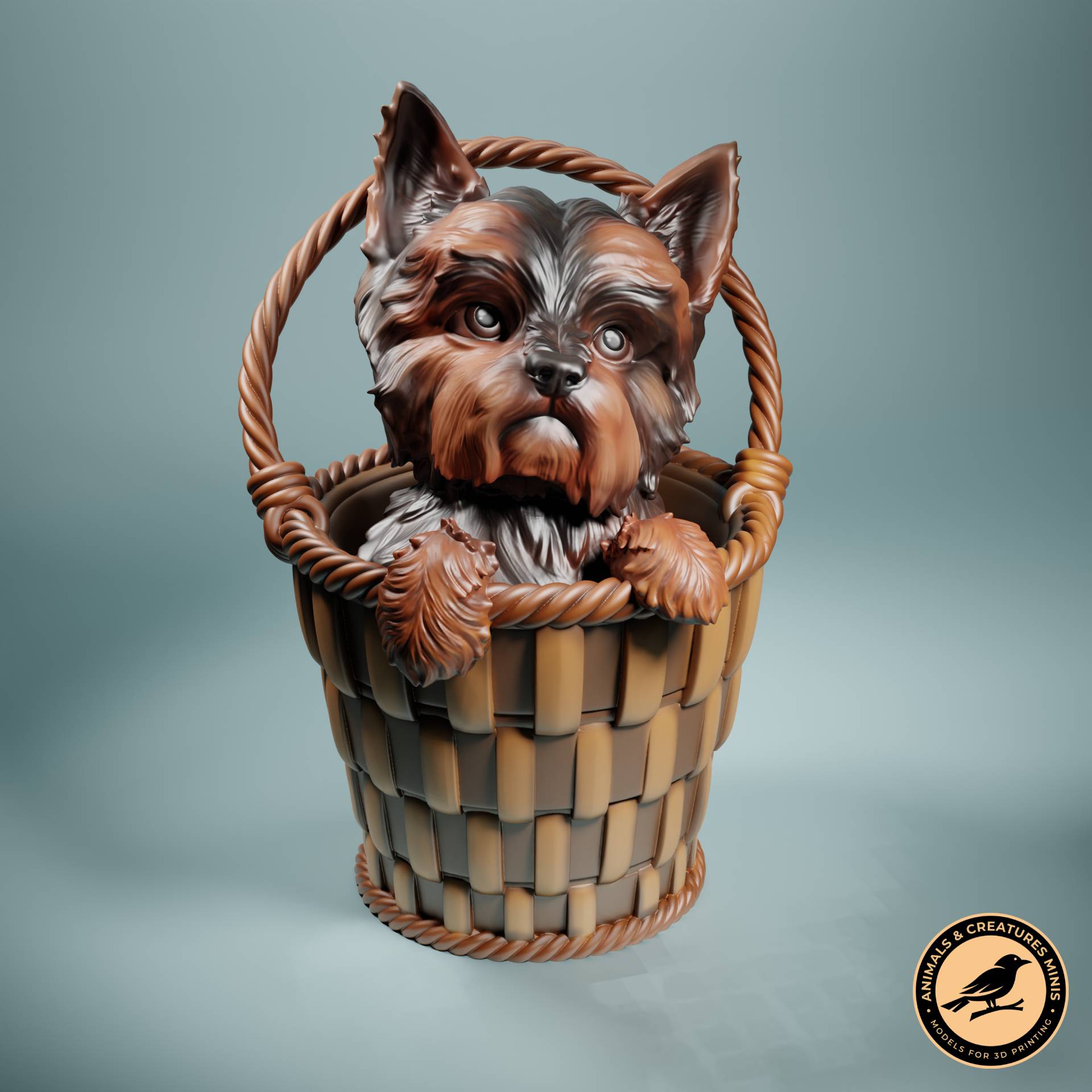 Yorkshire terrier in a basket