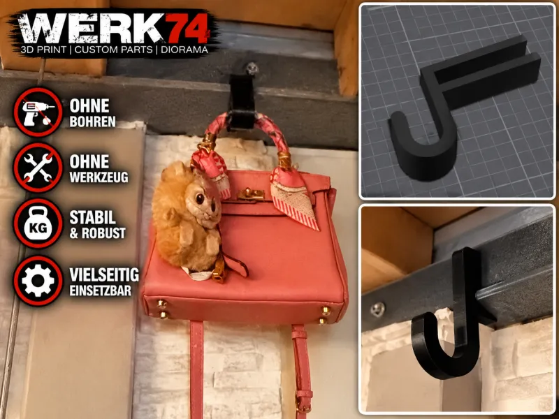 WERK74 – Gancho para bolsos en vigas de acero | Sin taladrar