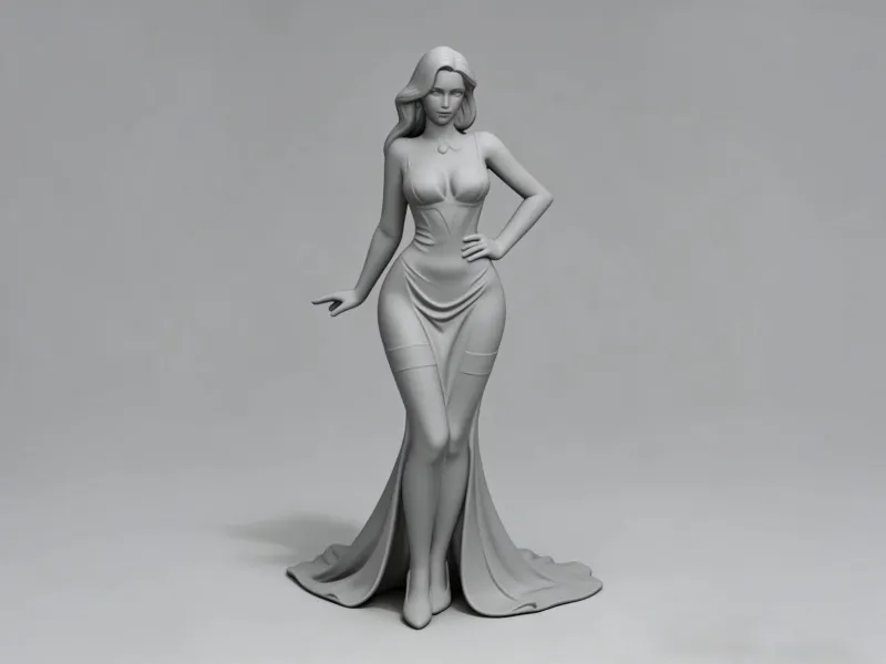 Suprema Elegância – Estátua de uma Mulher em Vestido de Gala