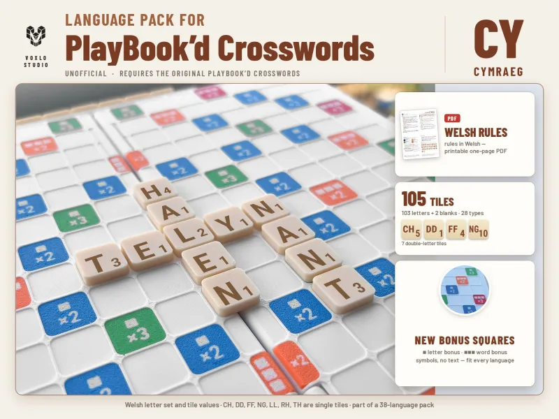 PlayBook'd Crosswords - Welsh Tiles (Cymraeg) Unofficial