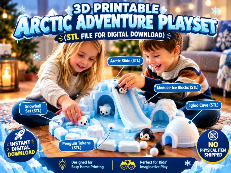 3D Printed Winter Arctic Playset - Polar Bear & Penguin