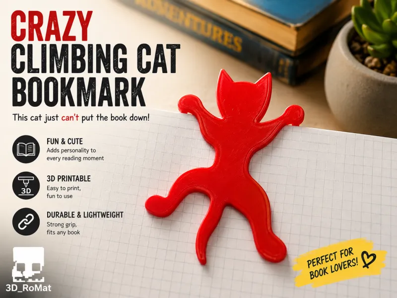 Crazy Climbing Cat Bookmark 🐈📚
