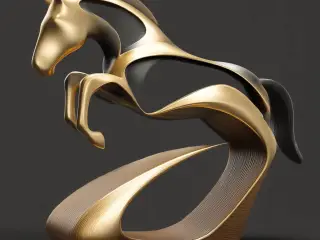 Abstract jumping horse sculpture