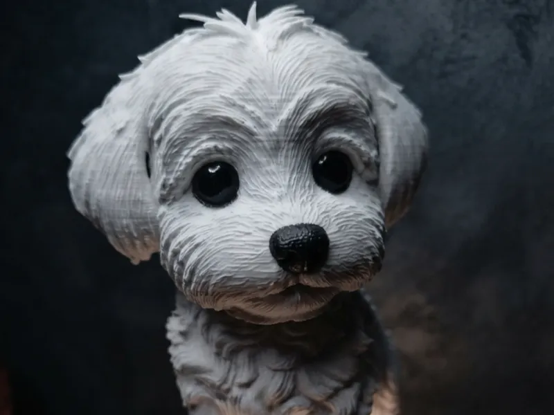 Cute White Puppy on Moon Lamp | Highly Detailed Hand-Painted