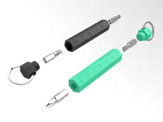 Multi-purpose keychain with screwdriver and integrated rule
