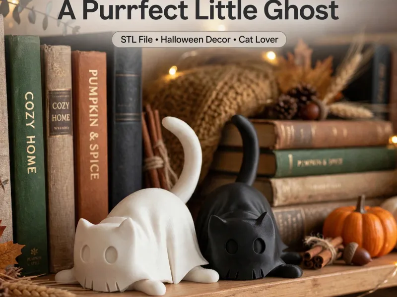 Halloween Ghost Cat, Cute Spooky Figurine, Fall Shelf Decor
